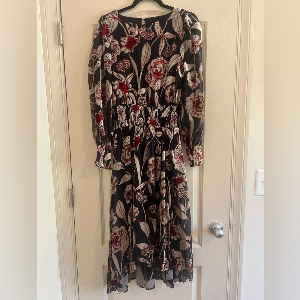 Cupio Black and Red Asymmetrical Sundress with Bishop Sleeves